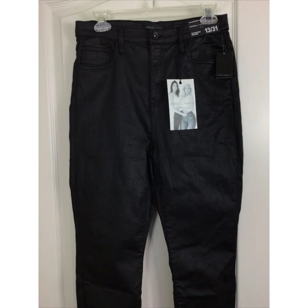 Kendall + Kylie Coated Black Kontour High Rise Pants, Sz 13/31 NWT - Picture 2 of 9